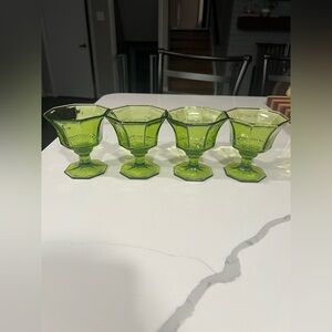 Independence Octagonal (Set Of 4) Vintage Avocado Green Glass Water Goblets MCM